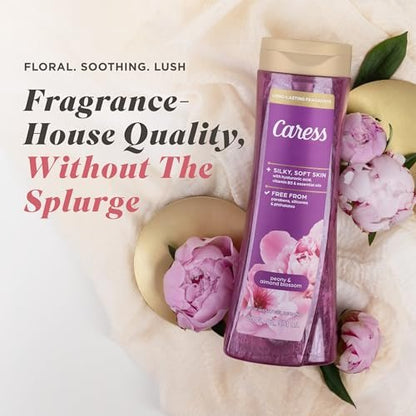 Caress Peony & Almond Blossom Body Wash with Hyaluronic Acid & Vitamin B3, 20 fl oz (4 Pack) – Silky Soft, Moisturized Skin with Long-Lasting Floral Fragrance Avelisse