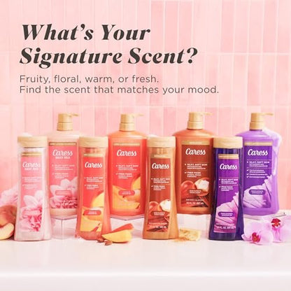 Caress Daily Silk Body Wash White Peach & Orange Blossom, 20 fl oz (4-Pack) - Moisturizing Shower Gel for Silky Soft Skin Avelisse