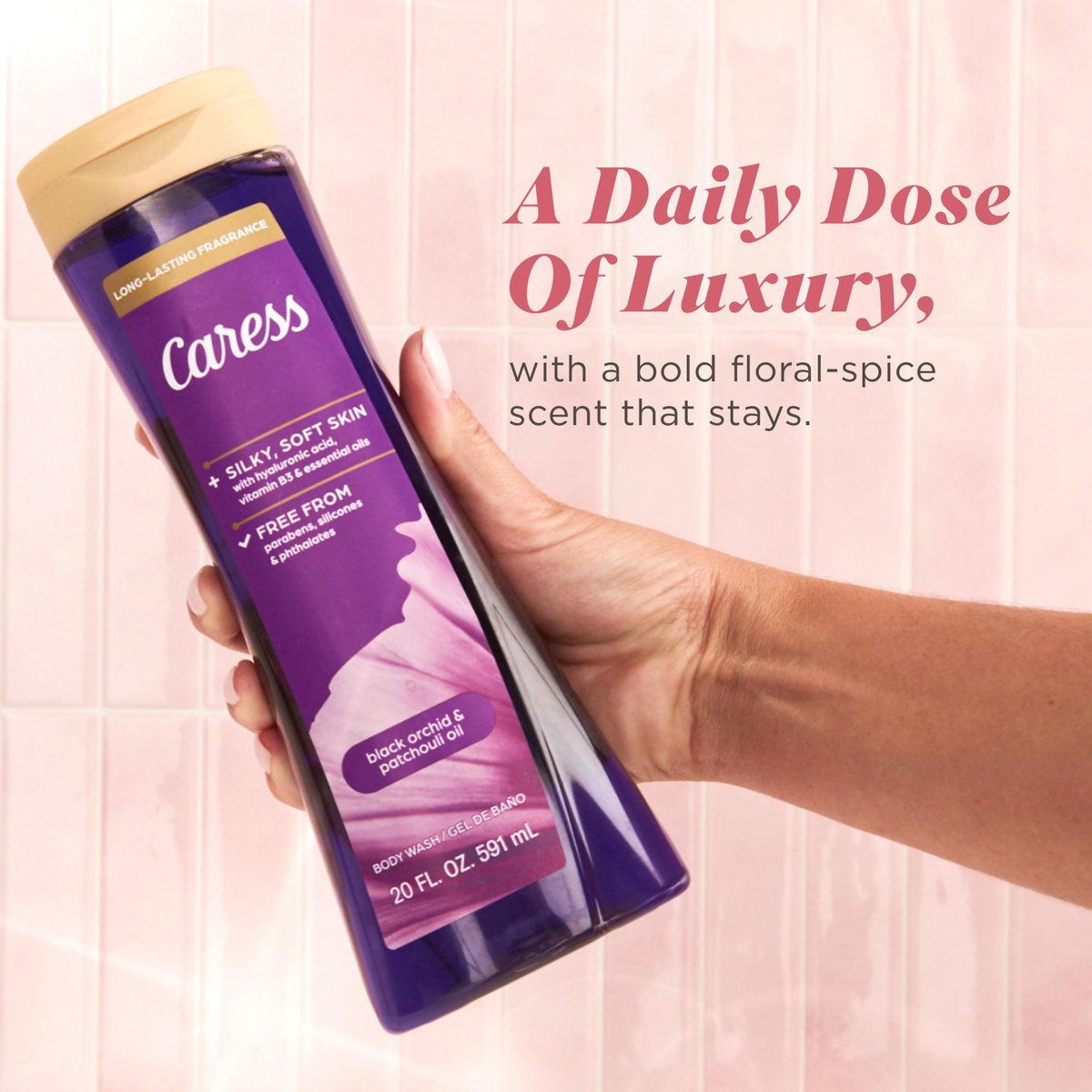 Caress Black Orchid & Patchouli Oil Body Wash with Hyaluronic Acid & Vitamin B3 – 4 Pack, 20 fl oz Each – Moisturizing Body Wash for Silky Soft Skin & Long-Lasting Exotic Fragrance - görsel 11