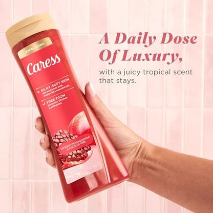 Caress Tahitian Pomegranate & Coconut Milk Exfoliating Scrub Body Wash with Hyaluronic Acid & Vitamin B3, 20 fl oz (Pack of 4) Avelisse