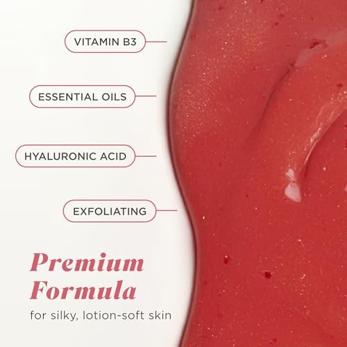 Caress Tahitian Pomegranate & Coconut Milk Exfoliating Scrub Body Wash with Hyaluronic Acid & Vitamin B3, 20 fl oz (Pack of 4) Avelisse