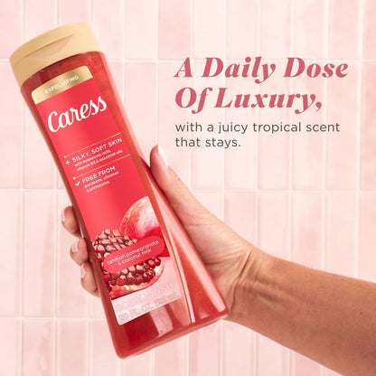 Caress Tahitian Pomegranate & Coconut Milk Exfoliating Scrub Body Wash with Hyaluronic Acid & Vitamin B3, 20 fl oz (Pack of 4) Avelisse