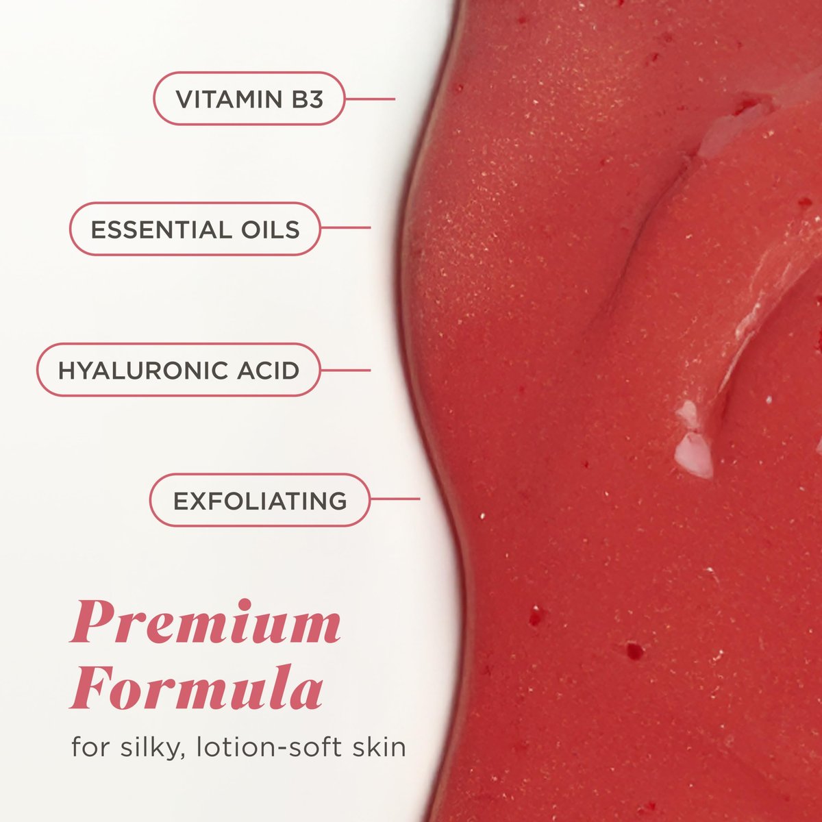 Caress Tahitian Pomegranate & Coconut Milk Exfoliating Scrub Body Wash with Hyaluronic Acid & Vitamin B3, 20 fl oz (Pack of 4) Avelisse