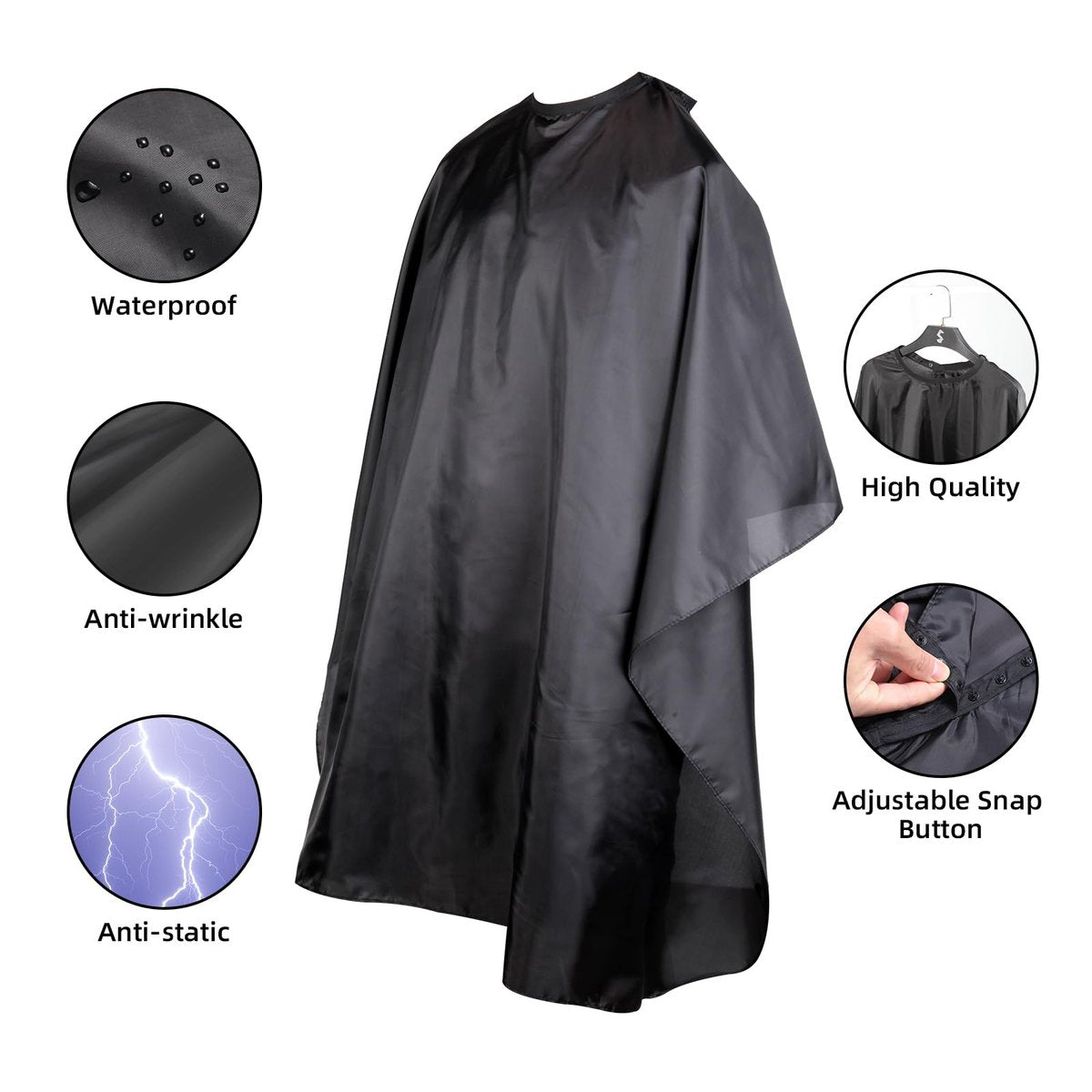 Omvoina Professional Hair Cutting Cape – Waterproof Nylon Salon Cape with Adjustable Snap Closure (57" x 51", Black) - görsel 5