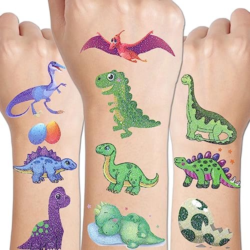 CHARLENT 110 Glitter Styles Dinosaur Temporary Tattoos for Kids - 14 Sheets Dino Tattoos for Boys Girls, Dinosaur Birthday Party Favors & Goodie Bag Fillers - görsel 2