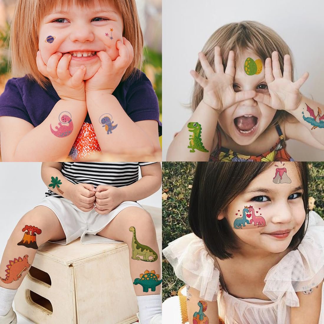CHARLENT 110 Glitter Styles Dinosaur Temporary Tattoos for Kids - 14 Sheets Dino Tattoos for Boys Girls, Dinosaur Birthday Party Favors & Goodie Bag Fillers - görsel 5