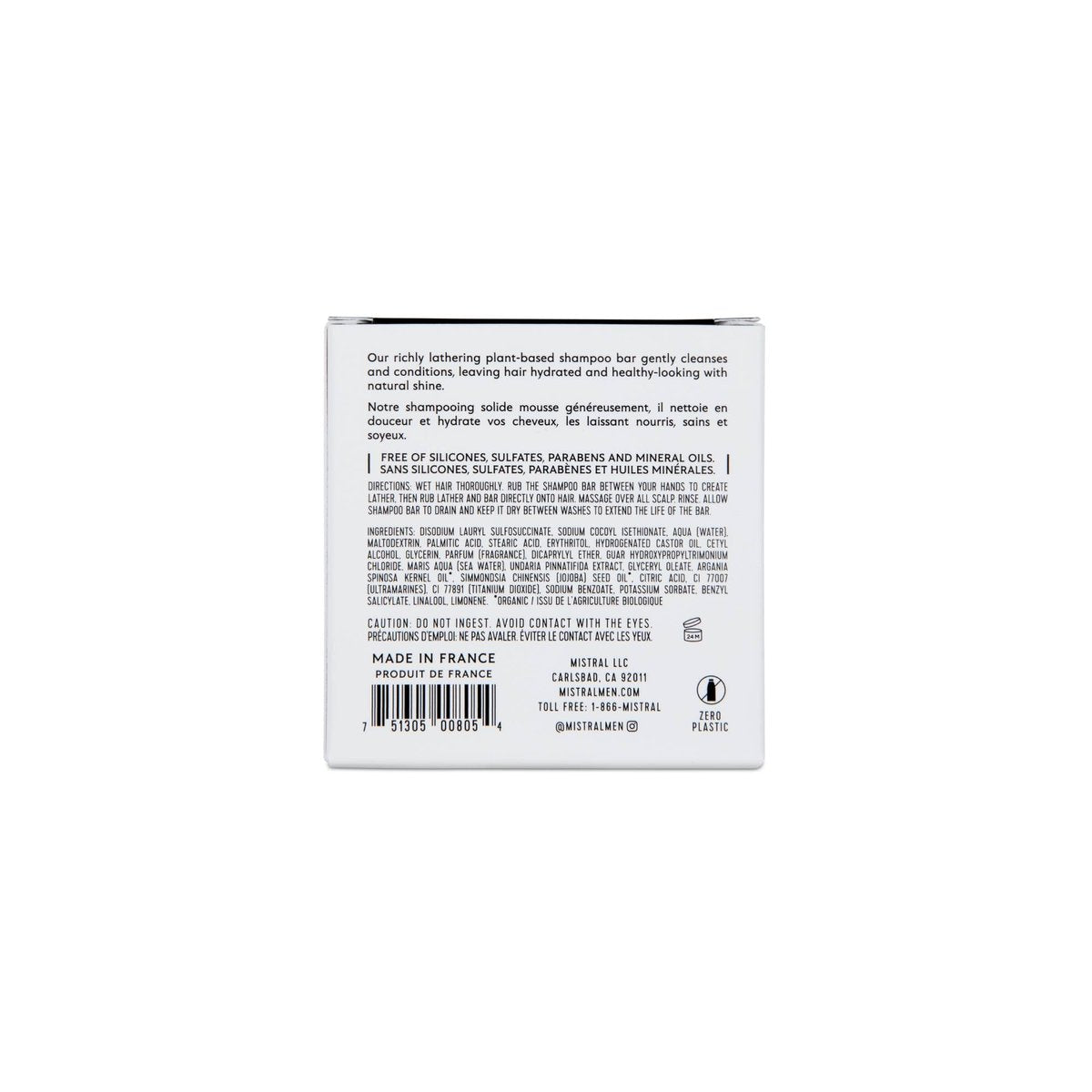 Mistral Men's Solid Shampoo Cool Marine - 3.88 oz Plastic-Free Bar - görsel 3