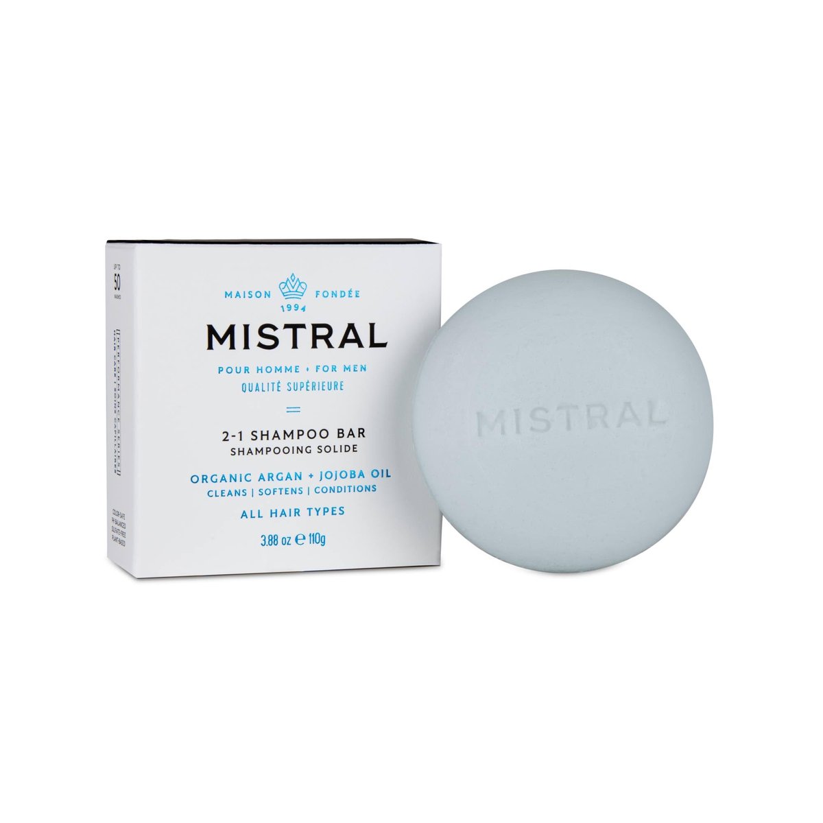 Mistral Men's Solid Shampoo Cool Marine - 3.88 oz Plastic-Free Bar - görsel 1