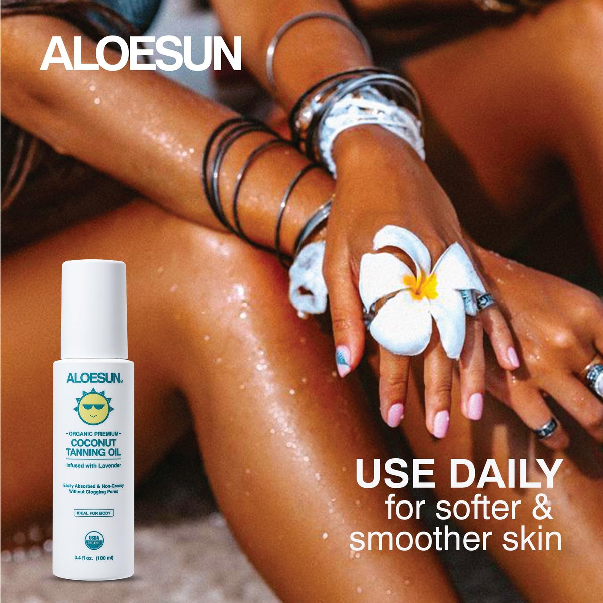 ALOESUN Organic Coconut Tanning Oil Spray with Lavender - Natural Deep Tan Accelerator, Moisturizing, Non-Greasy, Vegan & Cruelty-Free - 3.4 oz Travel Size Avelisse