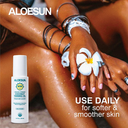 ALOESUN Organic Coconut Tanning Oil Spray with Lavender - Natural Deep Tan Accelerator, Moisturizing, Non-Greasy, Vegan & Cruelty-Free - 3.4 oz Travel Size Avelisse
