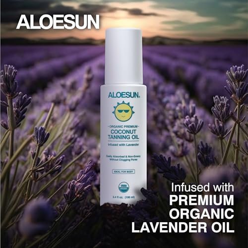 ALOESUN Organic Coconut Tanning Oil Spray with Lavender - Natural Deep Tan Accelerator, Moisturizing, Non-Greasy, Vegan & Cruelty-Free - 3.4 oz Travel Size Avelisse