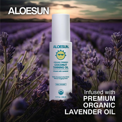 ALOESUN Organic Coconut Tanning Oil Spray with Lavender - Natural Deep Tan Accelerator, Moisturizing, Non-Greasy, Vegan & Cruelty-Free - 3.4 oz Travel Size Avelisse