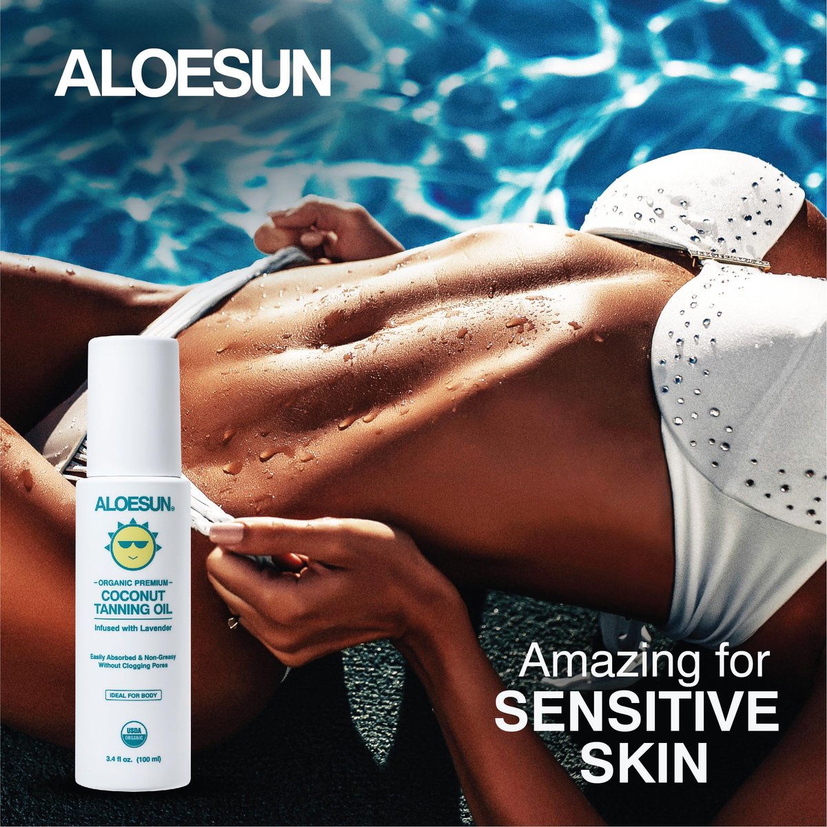 ALOESUN Organic Coconut Tanning Oil Spray with Lavender - Natural Deep Tan Accelerator, Moisturizing, Non-Greasy, Vegan & Cruelty-Free - 3.4 oz Travel Size Avelisse