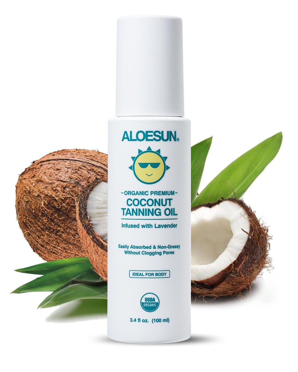 ALOESUN Organic Coconut Tanning Oil Spray with Lavender - Natural Deep Tan Accelerator, Moisturizing, Non-Greasy, Vegan & Cruelty-Free - 3.4 oz Travel Size Avelisse