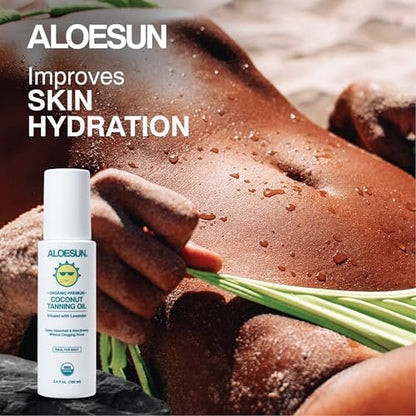 ALOESUN Organic Coconut Tanning Oil Spray with Lavender - Natural Deep Tan Accelerator, Moisturizing, Non-Greasy, Vegan & Cruelty-Free - 3.4 oz Travel Size Avelisse