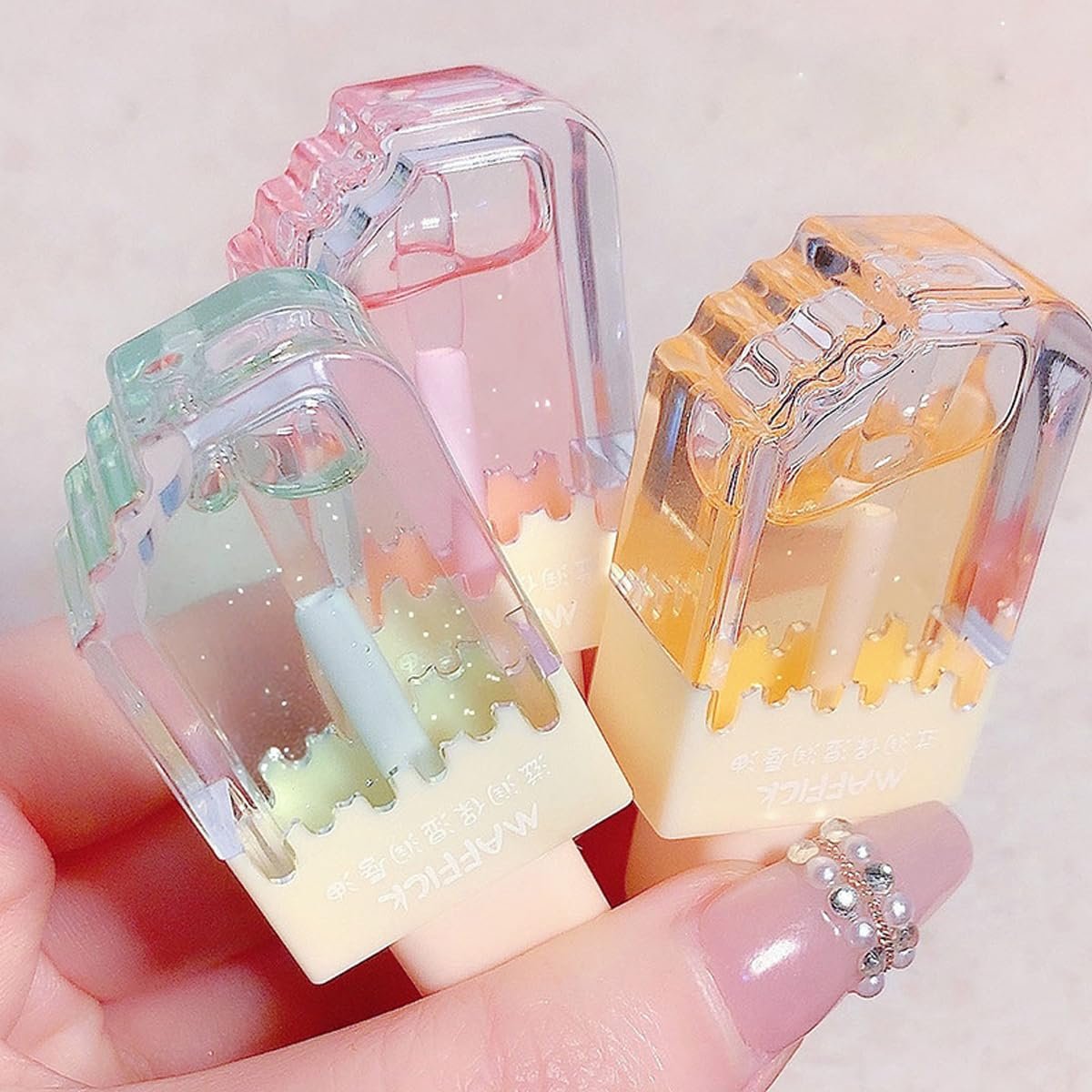 Pakivs 3-Piece Clear Cute Lip Gloss Set - Fruit Flavored Lip Oil, Long Lasting Moisturizing Hydrating Lip Glow Oil, Non-Toxic Party Gift Avelisse