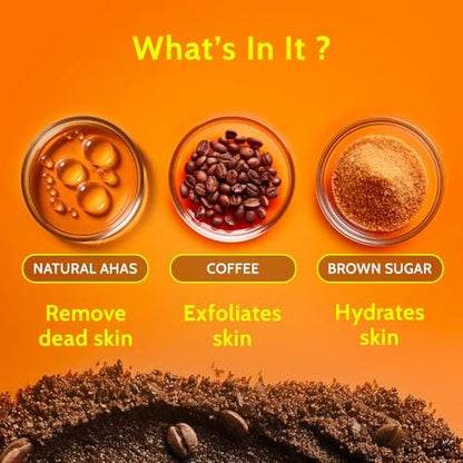 Chemist at Play Exfoliating Body Scrub for Tan Removal & Dead Skin | Coffee & Natural AHAs | Smooth, Soft, Bright Skin | 2.6 fl oz