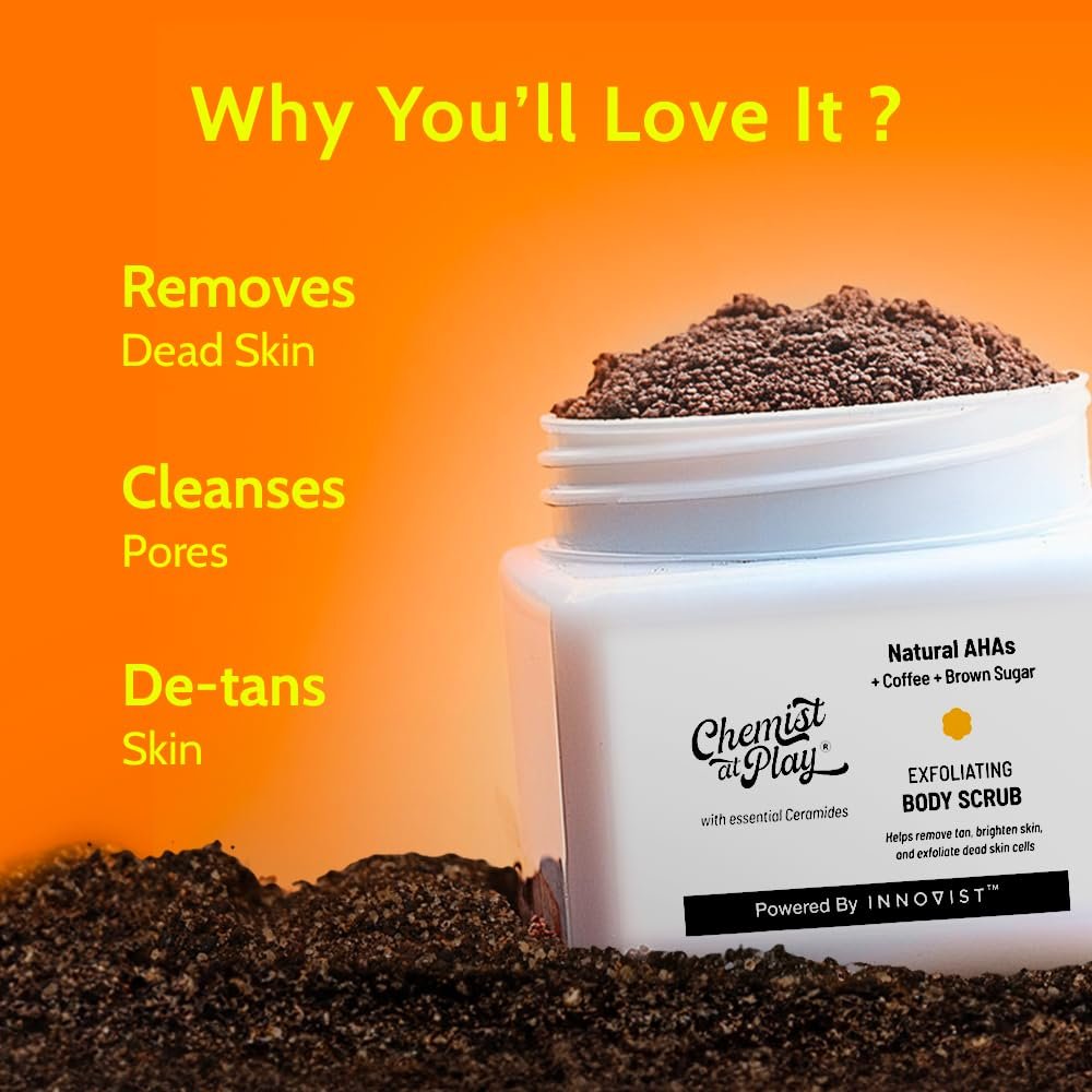 Chemist at Play Exfoliating Body Scrub for Tan Removal & Dead Skin | Coffee & Natural AHAs | Smooth, Soft, Bright Skin | 2.6 fl oz - görsel 4
