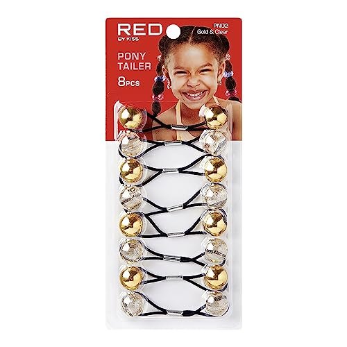 RED by Kiss 8 Pieces 16mm Ball Hair Ties - Gold & Clear Bubble Ponytail Holders for Kids, Girls, Women, Toddlers - görsel 4