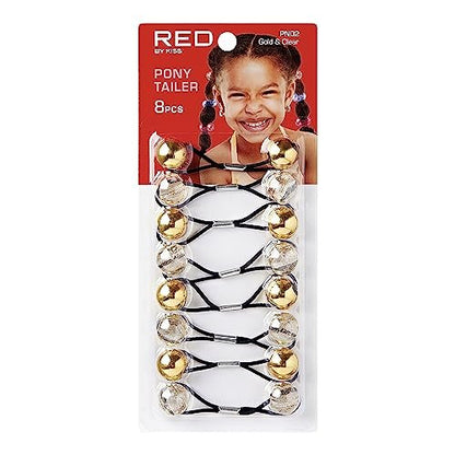 RED by Kiss 8 Pieces 16mm Ball Hair Ties - Gold & Clear Bubble Ponytail Holders for Kids, Girls, Women, Toddlers