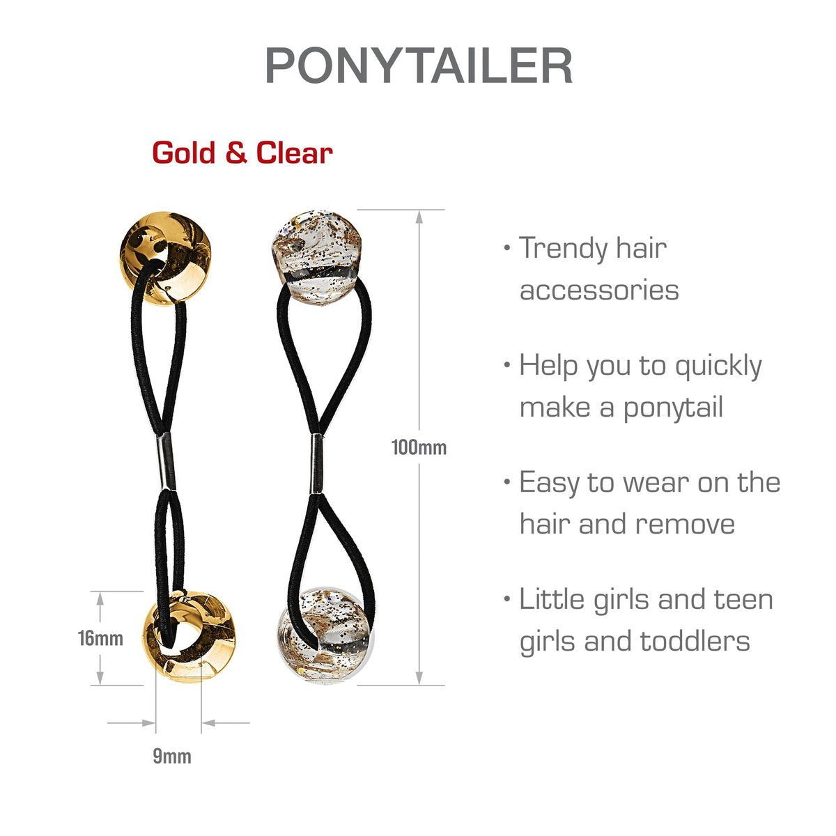 RED by Kiss 8 Pieces 16mm Ball Hair Ties - Gold & Clear Bubble Ponytail Holders for Kids, Girls, Women, Toddlers - görsel 7