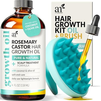 Artnaturals Organic Rosemary Castor Hair Oil + Massager Set for Hair Growth – 4 oz with Coconut & Olive Oil, for Dry, Damaged & Split Ends Avelisse