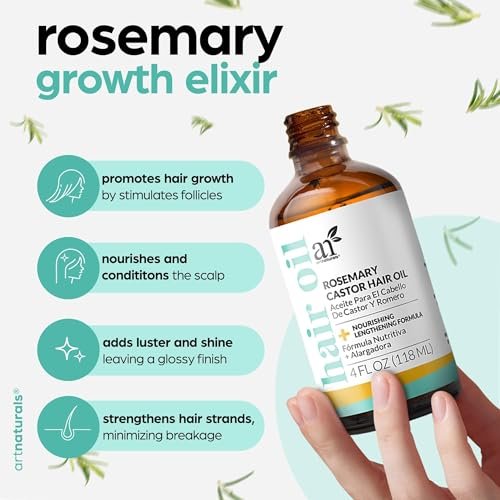Artnaturals Organic Rosemary Castor Hair Oil + Massager Set for Hair Growth – 4 oz with Coconut & Olive Oil, for Dry, Damaged & Split Ends Avelisse