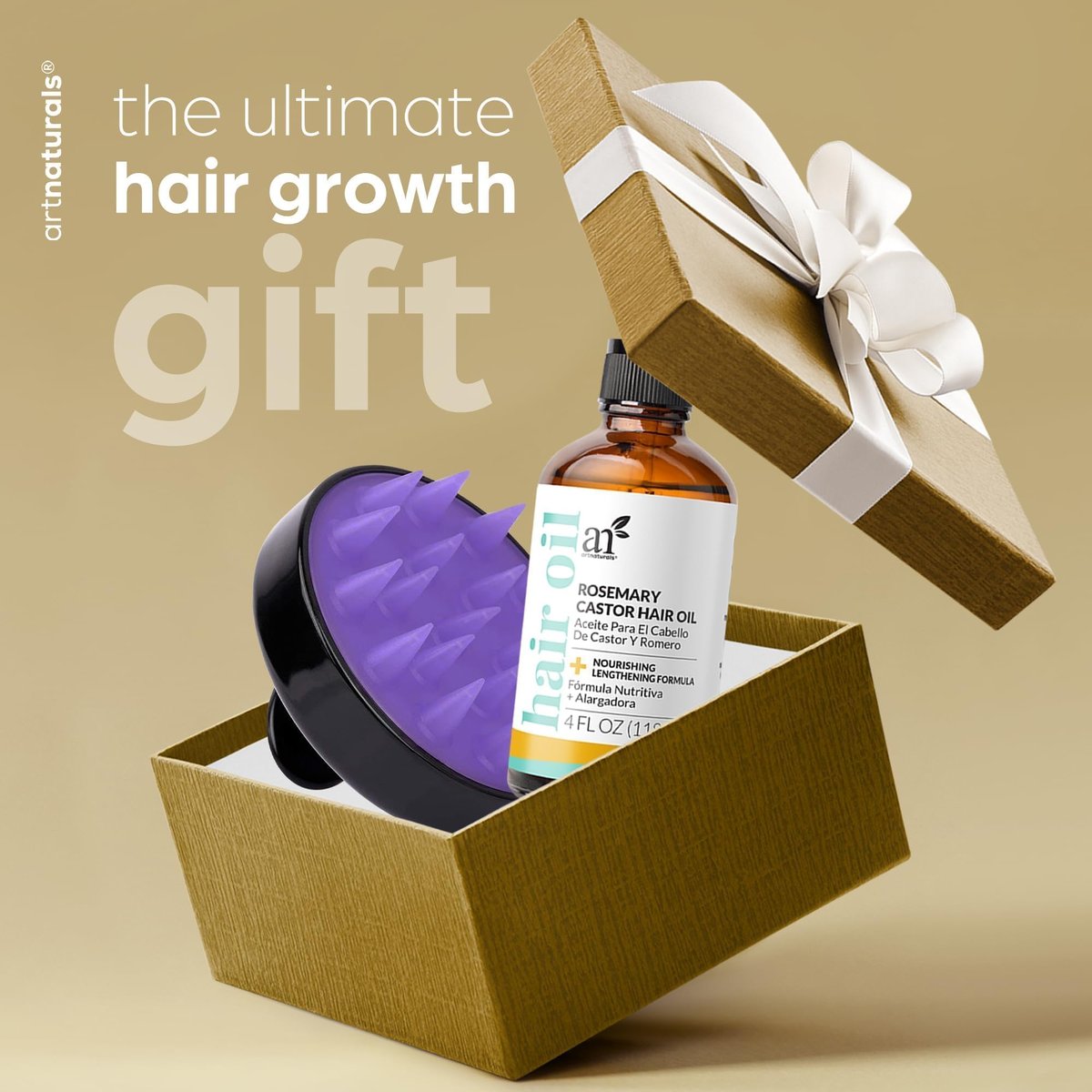 Artnaturals Organic Rosemary Castor Hair Oil + Massager Set for Hair Growth – 4 oz with Coconut & Olive Oil, for Dry, Damaged & Split Ends Avelisse