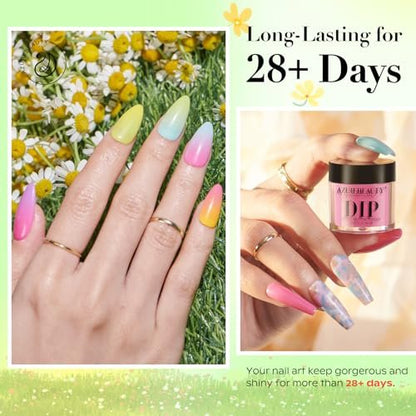 AZUREBEAUTY Dip Powder Nail Set - 6 Pastel Colors Spring Summer Collection, Starter Kit for French Art Manicure, No UV Lamp Needed