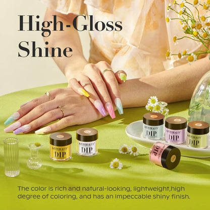 AZUREBEAUTY Dip Powder Nail Set - 6 Pastel Colors Spring Summer Collection, Starter Kit for French Art Manicure, No UV Lamp Needed