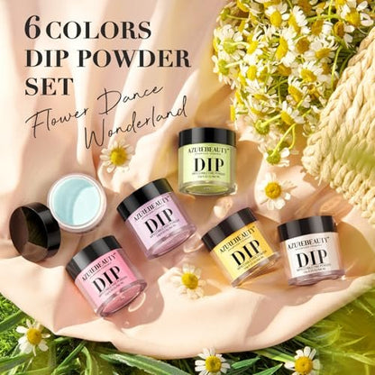 AZUREBEAUTY Dip Powder Nail Set - 6 Pastel Colors Spring Summer Collection, Starter Kit for French Art Manicure, No UV Lamp Needed
