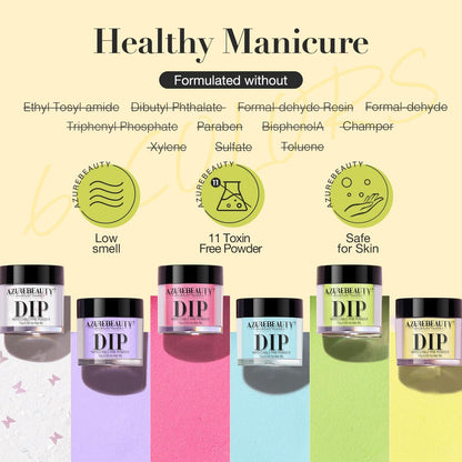 AZUREBEAUTY Dip Powder Nail Set - 6 Pastel Colors Spring Summer Collection, Starter Kit for French Art Manicure, No UV Lamp Needed