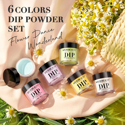 AZUREBEAUTY Dip Powder Nail Set - 6 Pastel Colors Spring Summer Collection, Starter Kit for French Art Manicure, No UV Lamp Needed