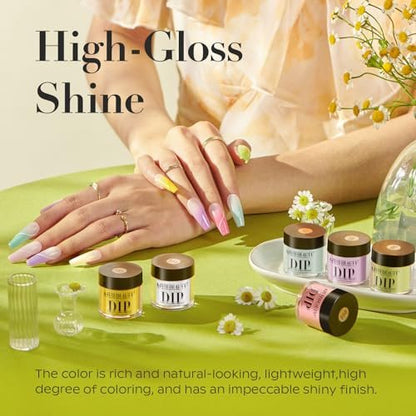 AZUREBEAUTY Dip Powder Nail Set - 6 Pastel Colors Spring Summer Collection, Starter Kit for French Art Manicure, No UV Lamp Needed