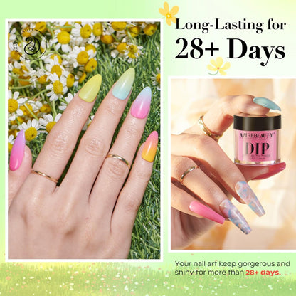 AZUREBEAUTY Dip Powder Nail Set - 6 Pastel Colors Spring Summer Collection, Starter Kit for French Art Manicure, No UV Lamp Needed