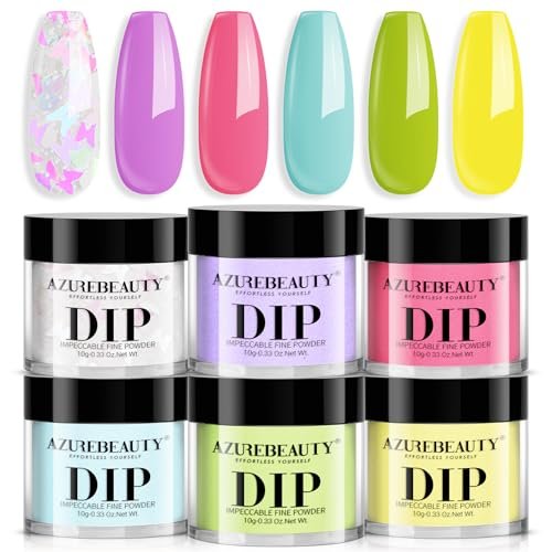 AZUREBEAUTY Dip Powder Nail Set - 6 Pastel Colors Spring Summer Collection, Starter Kit for French Art Manicure, No UV Lamp Needed - görsel 2
