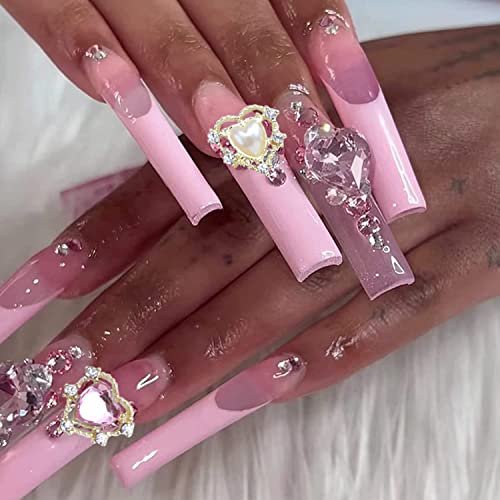 KACHIMOO 24pcs Luxury Laser Design Heart Nail Charms - Alloy Gold Nail Art Rhinestones for Women DIY - görsel 11