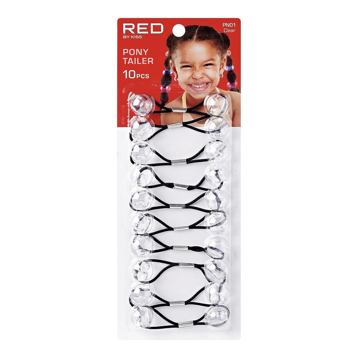 RED by Kiss 10 Pieces 16mm Ball Hair Ties - Clear Bubble Ponytail Holders for Kids, Girls, Women, Toddlers - Twin Bead Elastic Hair Ties - görsel 3