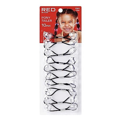 RED by Kiss 10 Pieces 16mm Ball Hair Ties - Clear Bubble Ponytail Holders for Kids, Girls, Women, Toddlers - Twin Bead Elastic Hair Ties