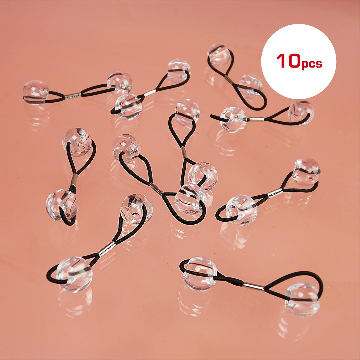 RED by Kiss 10 Pieces 16mm Ball Hair Ties - Clear Bubble Ponytail Holders for Kids, Girls, Women, Toddlers - Twin Bead Elastic Hair Ties - görsel 9
