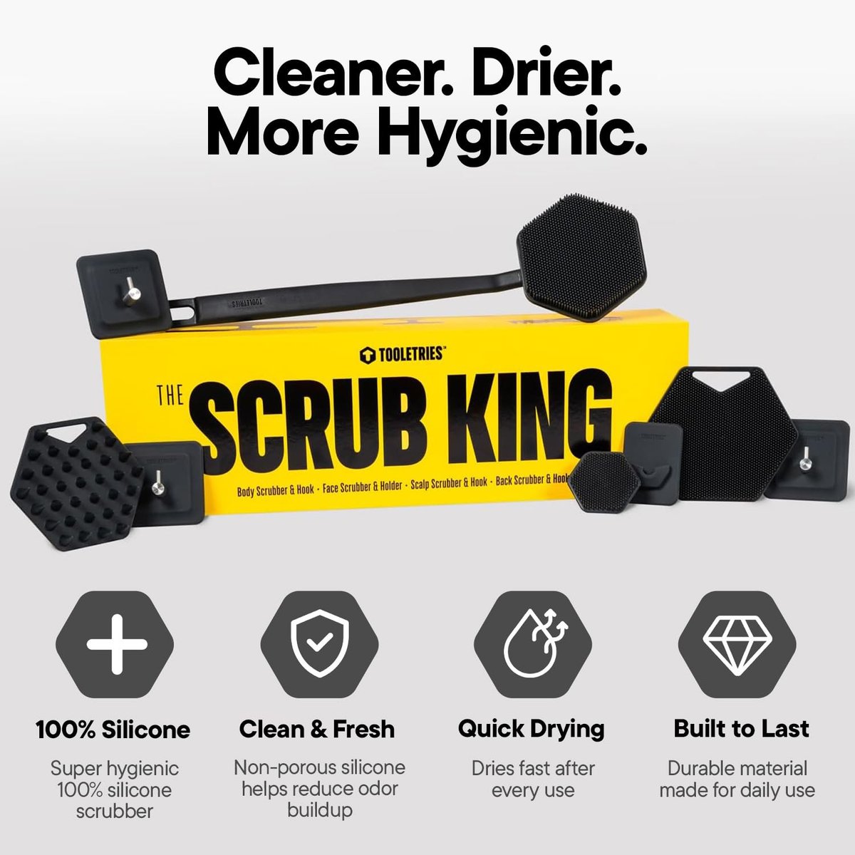TOOLETRIES The Scrub King – Complete Silicone Shower Set for Men – Charcoal Avelisse