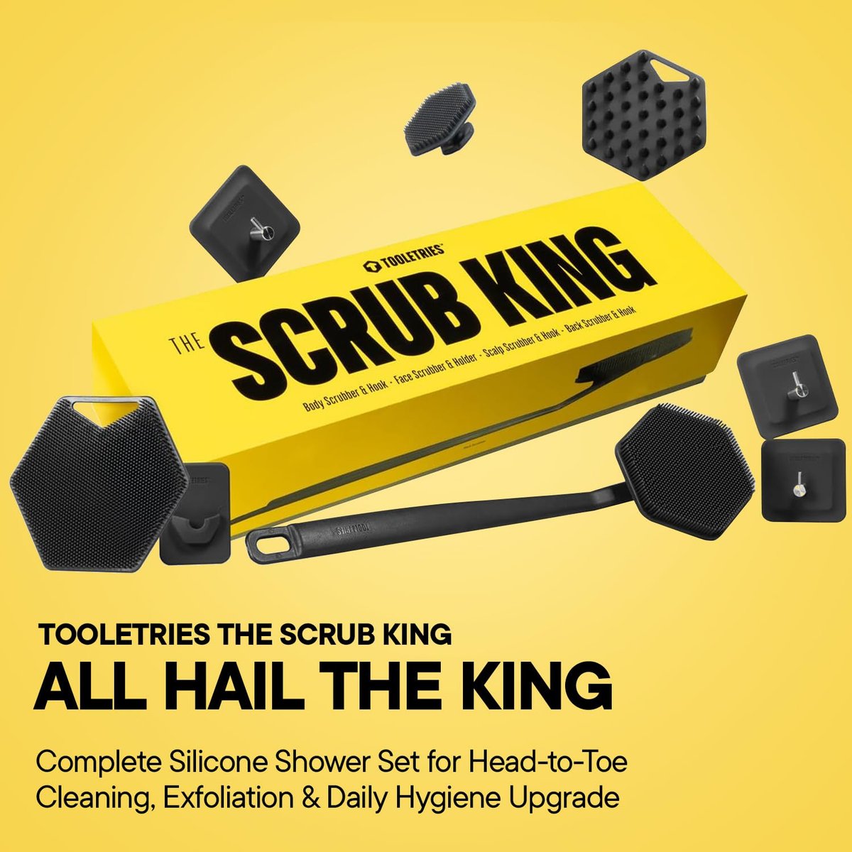 TOOLETRIES The Scrub King – Complete Silicone Shower Set for Men – Charcoal Avelisse