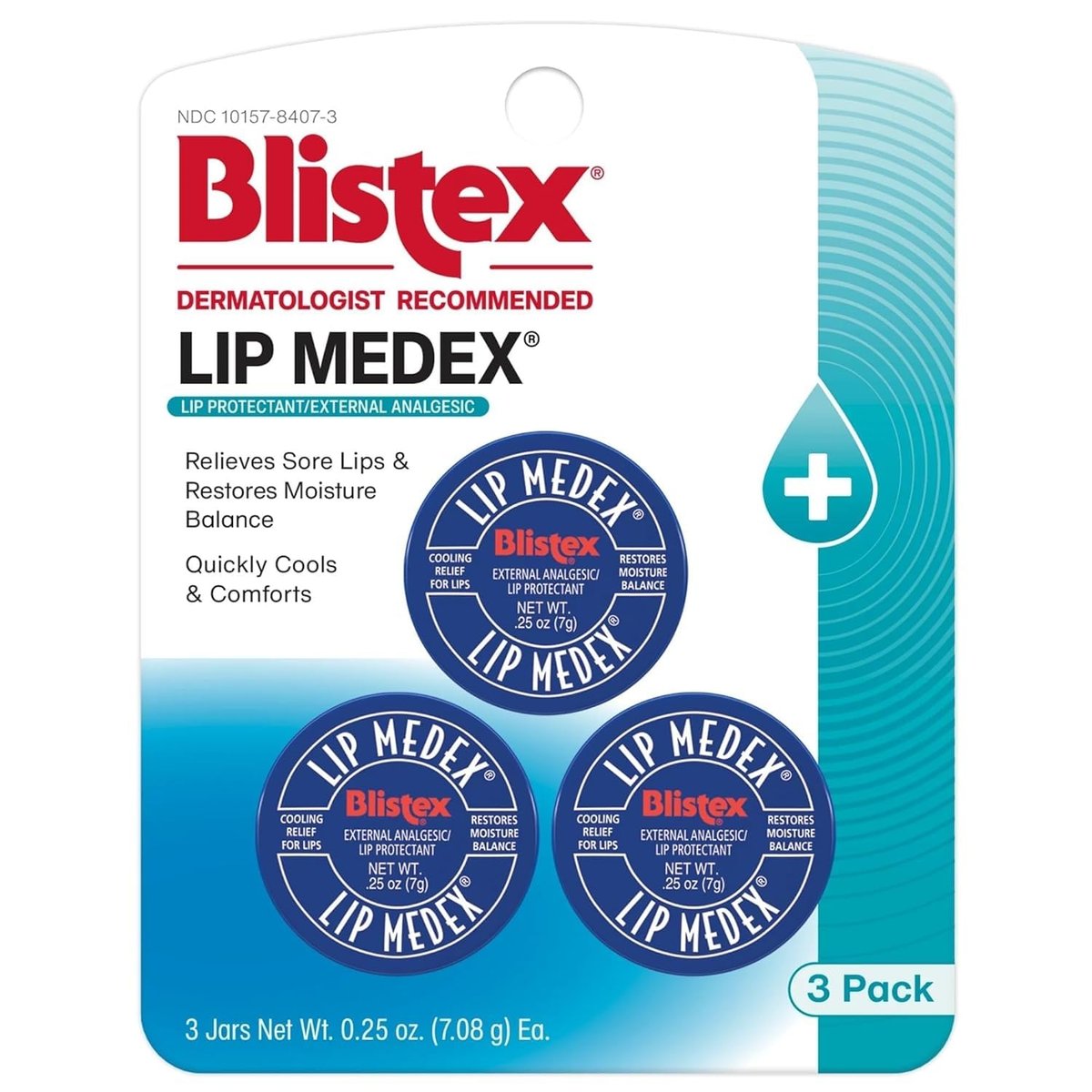Blistex Lip Medex Medicated Lip Balm, 0.25 oz (Pack of 3) – Cooling Relief & Advanced Hydration - görsel 1