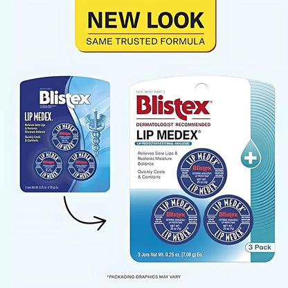 Blistex Lip Medex Medicated Lip Balm, 0.25 oz (Pack of 3) – Cooling Relief & Advanced Hydration