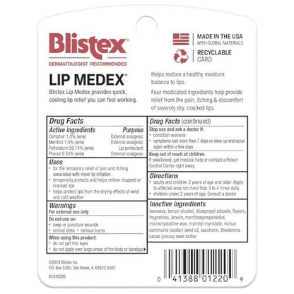 Blistex Lip Medex Medicated Lip Balm, 0.25 oz (Pack of 3) – Cooling Relief & Advanced Hydration