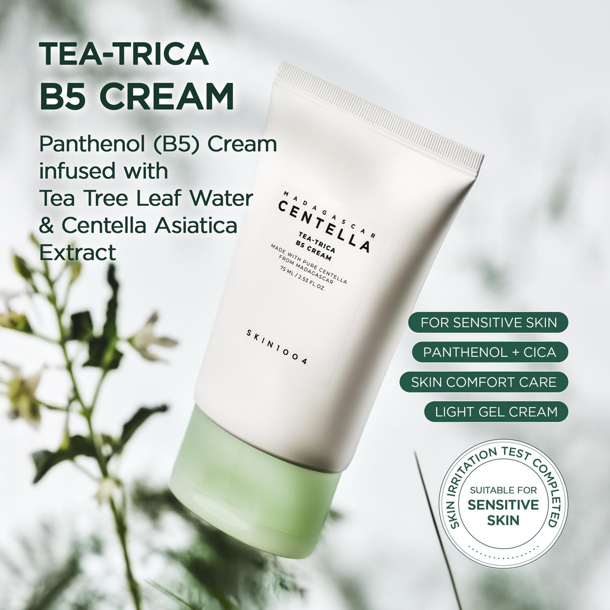 SKIN1004 Tea-Trica B5 Cream - Soothing & Hydrating Face Moisturizer with Centella Asiatica & Panthenol, Gel Cica Cream for Sensitive Skin, 2.53 fl.oz (75ml) - görsel 3