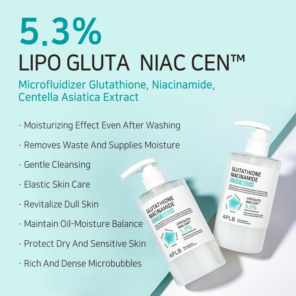 APLB Glutathione Niacinamide Body Wash – LIPO GLUTA NIAC CEN™ 5.3% Deep Moisture Body Cleanser for Soft, Radiant Skin (10.14 fl oz) Avelisse
