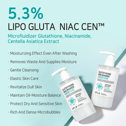 APLB Glutathione Niacinamide Body Wash – LIPO GLUTA NIAC CEN™ 5.3% Deep Moisture Body Cleanser for Soft, Radiant Skin (10.14 fl oz) Avelisse