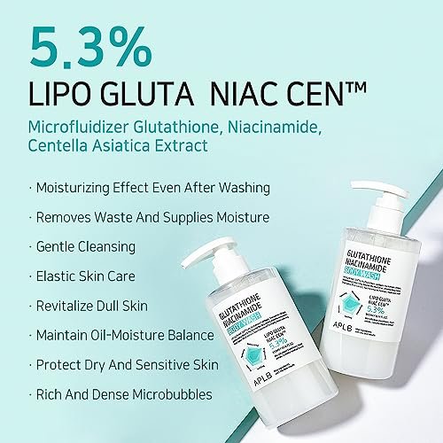 APLB Glutathione Niacinamide Body Wash – LIPO GLUTA NIAC CEN™ 5.3% Deep Moisture Body Cleanser for Soft, Radiant Skin (10.14 fl oz) Avelisse