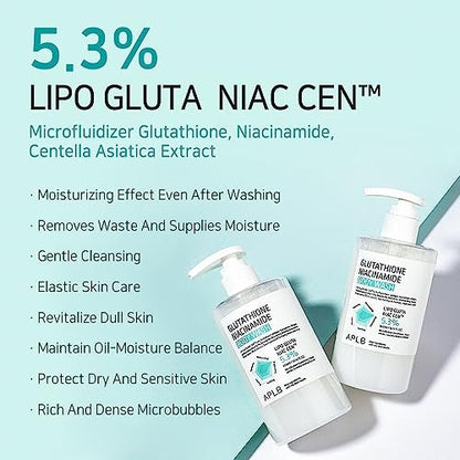 APLB Glutathione Niacinamide Body Wash – LIPO GLUTA NIAC CEN™ 5.3% Deep Moisture Body Cleanser for Soft, Radiant Skin (10.14 fl oz) Avelisse